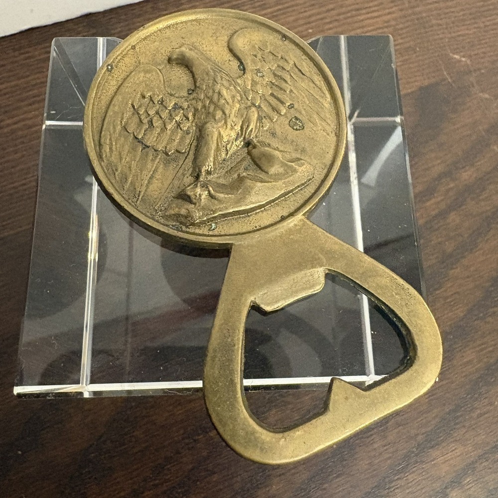 Vintage Italy Solid Brass Bottle Opener Eagle Rooster Coin Figural Barware